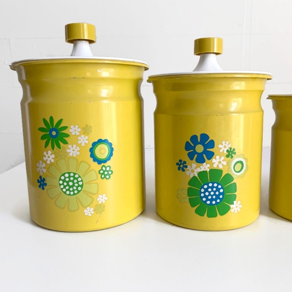 SOLD Vintage Kromex Canister Set Yellow Flowers - Picture 3 of 13